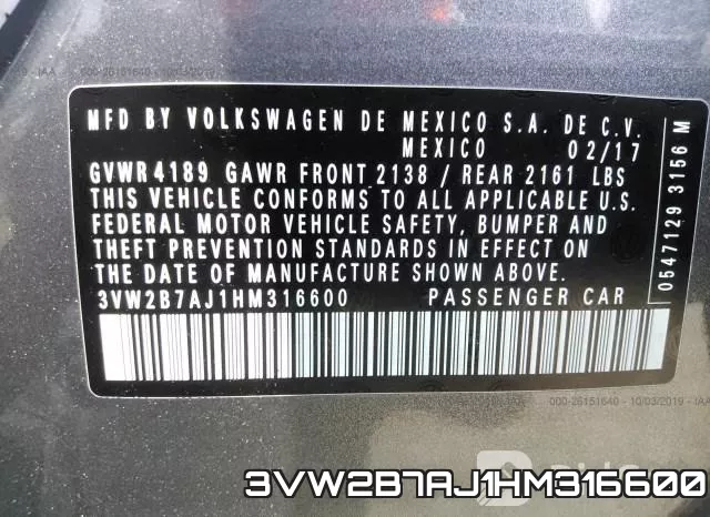 3VW2B7AJ1HM316600 фото 8