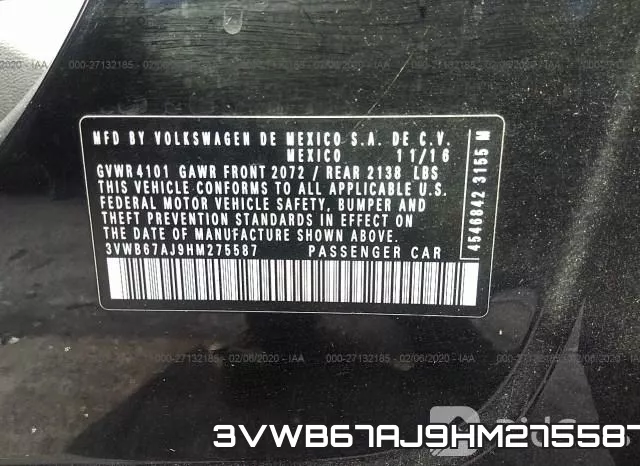 3VWB67AJ9HM275587 фото 7