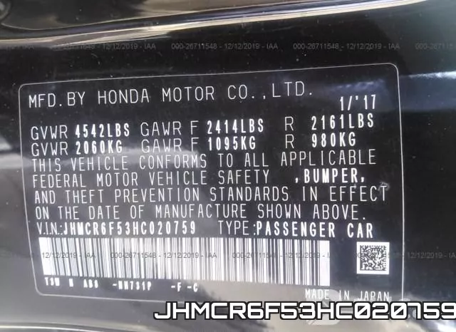 JHMCR6F53HC020759 фото 9