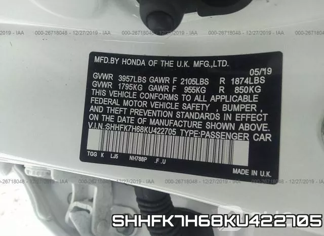 SHHFK7H68KU422705 фото 9