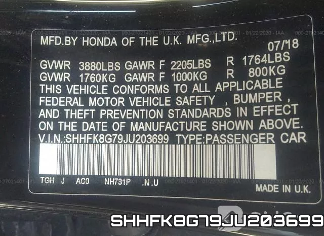 SHHFK8G79JU203699 фото 7
