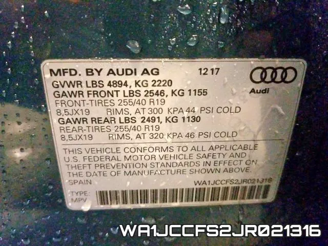 WA1JCCFS2JR021316 фото 2