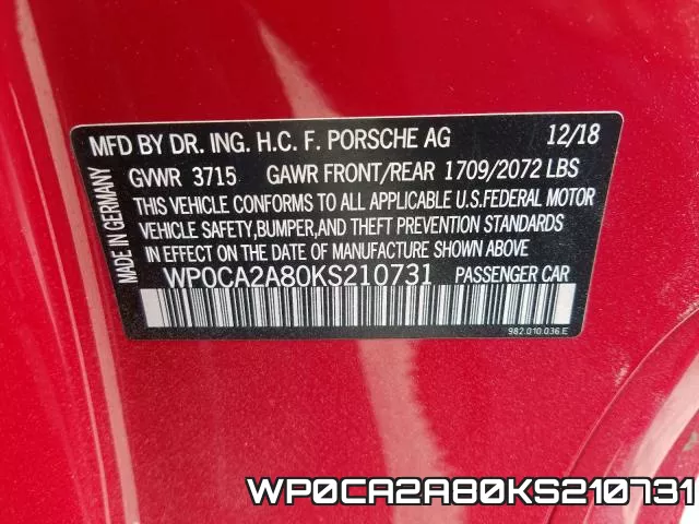 WP0CA2A80KS210731 фото 2