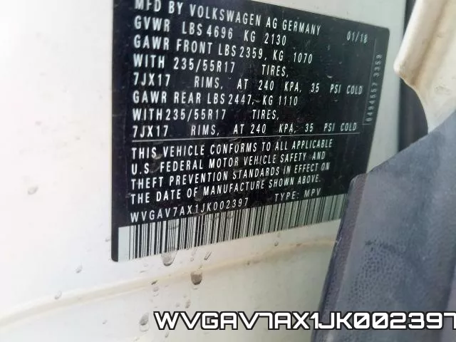 WVGAV7AX1JK002397 фото 2