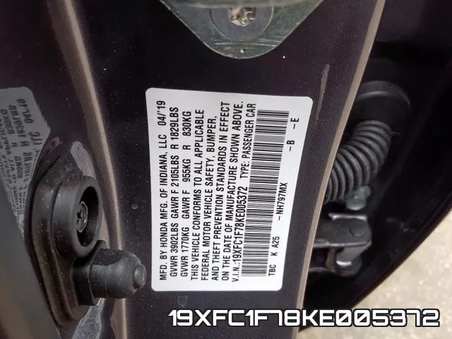19XFC1F78KE005372 фото 2