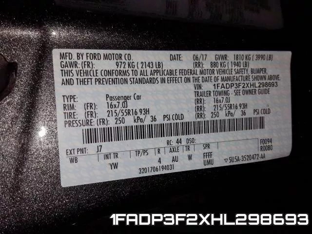 1FADP3F2XHL298693 фото 2