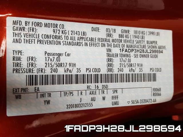 1FADP3H28JL298694 фото 2