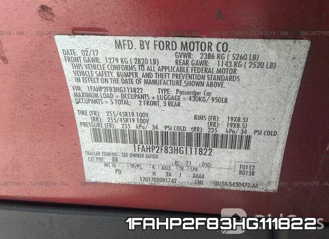 1FAHP2F83HG111822 фото 9