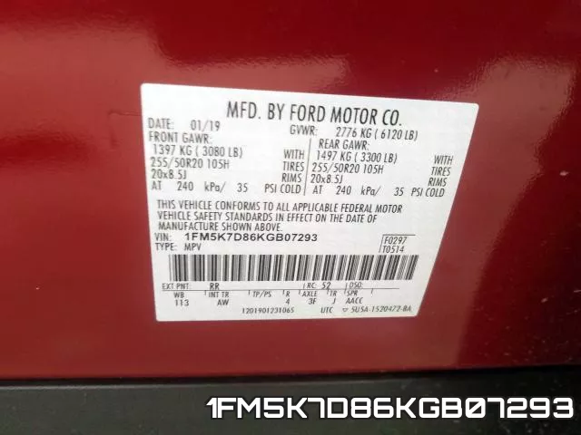 1FM5K7D86KGB07293 фото 2