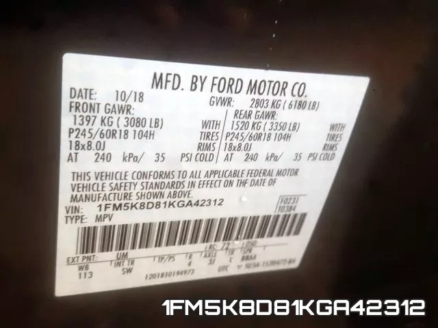 1FM5K8D81KGA42312 фото 2