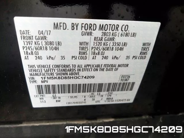 1FM5K8D85HGC74209 фото 2