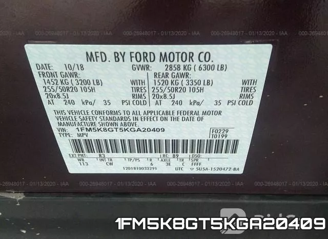 1FM5K8GT5KGA20409 фото 9