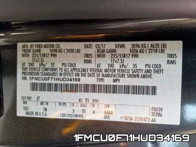 1FMCU0F71HUD34169 фото 2