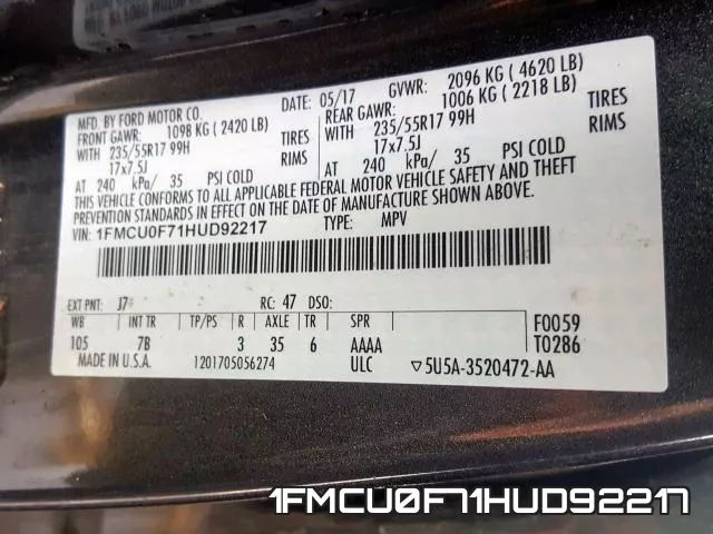1FMCU0F71HUD92217 фото 2