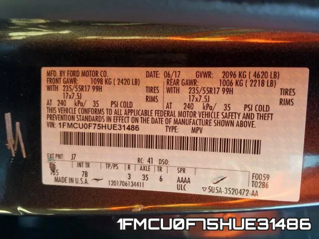 1FMCU0F75HUE31486 фото 2