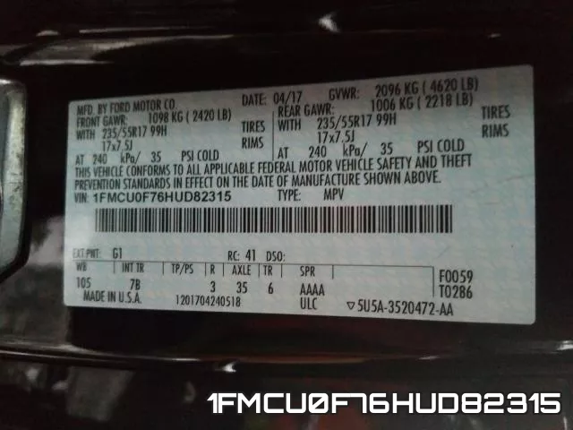 1FMCU0F76HUD82315 фото 2