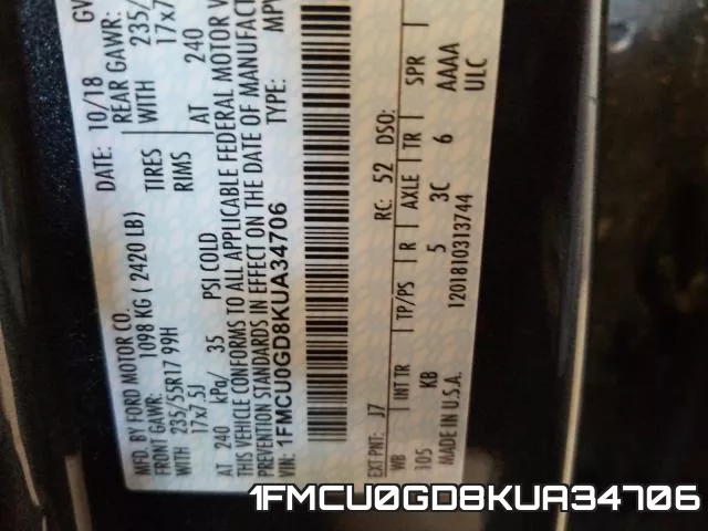 1FMCU0GD8KUA34706 фото 2