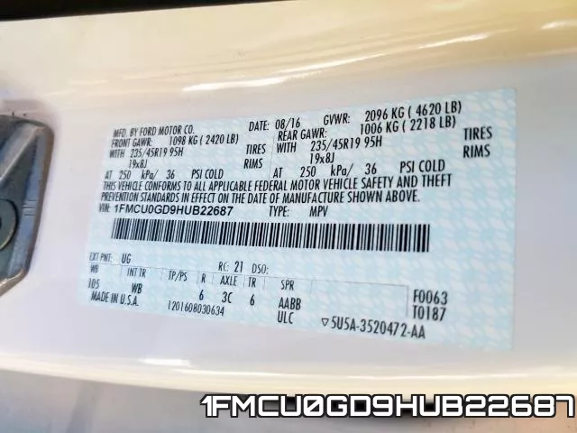 1FMCU0GD9HUB22687 фото 2