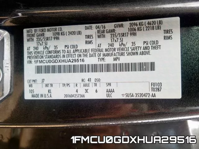 1FMCU0GDXHUA29516 фото 2