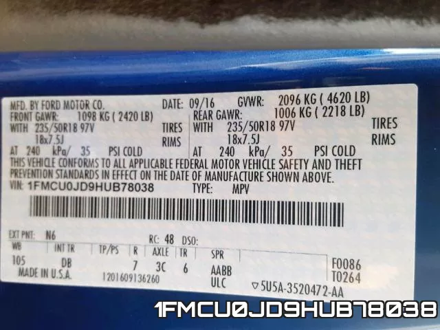 1FMCU0JD9HUB78038 фото 2