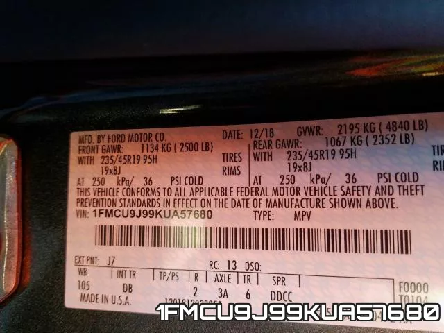 1FMCU9J99KUA57680 фото 2
