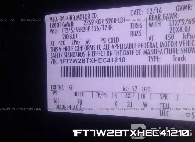 1FT7W2BTXHEC41210 фото 6