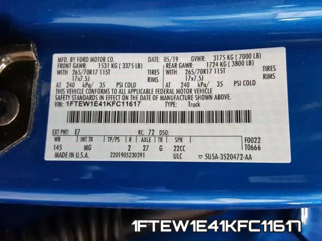 1FTEW1E41KFC11617 фото 2