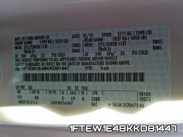 1FTEW1E48KKD81447 фото 2