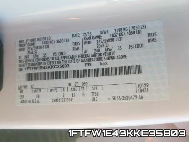 1FTFW1E43KKC35803 фото 2