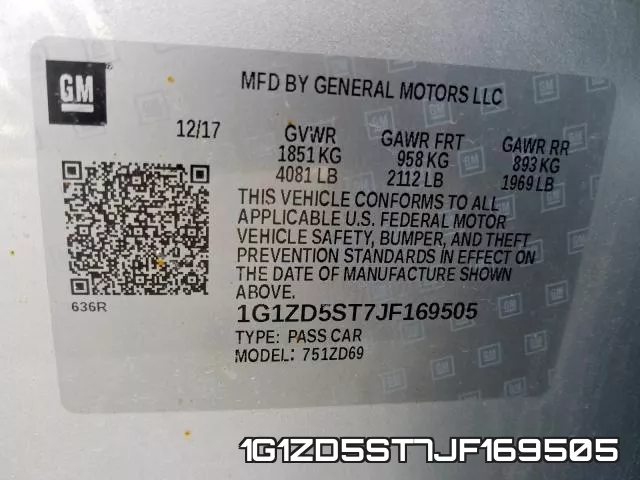 1G1ZD5ST7JF169505 фото 2
