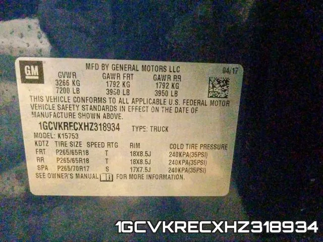 1GCVKRECXHZ318934 фото 2