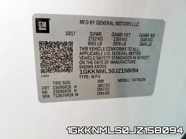 1GKKNMLS0JZ158094 фото 2