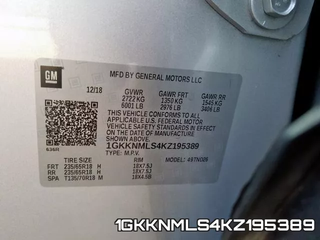 1GKKNMLS4KZ195389 фото 2