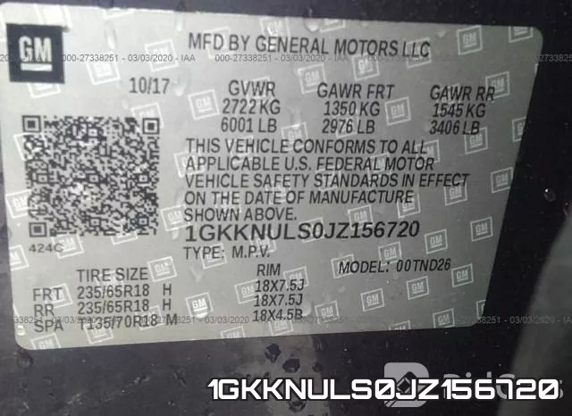 1GKKNULS0JZ156720 фото 8