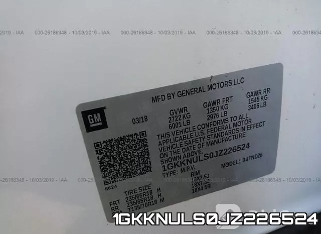 1GKKNULS0JZ226524 фото 7