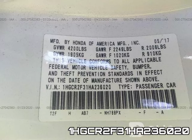 1HGCR2F31HA236020 фото 7
