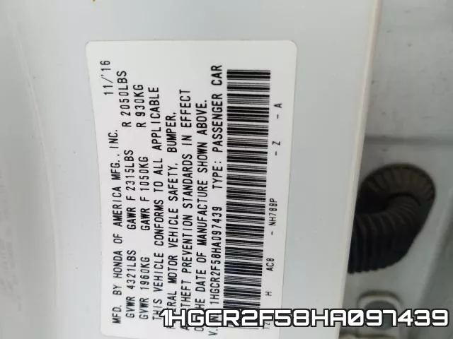 1HGCR2F58HA097439 фото 2