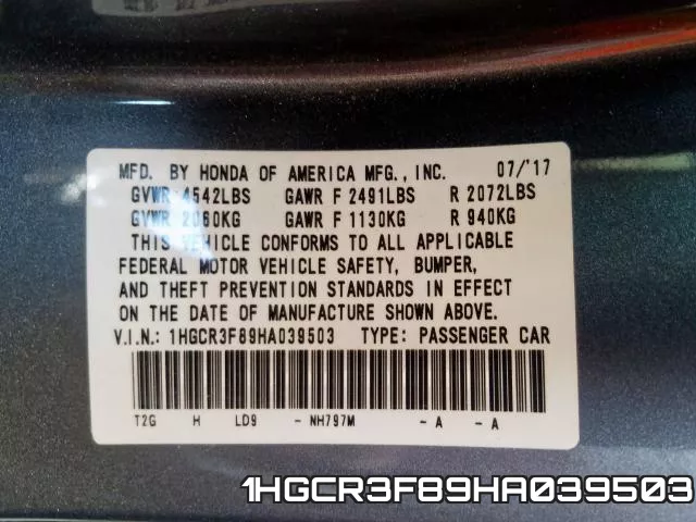 1HGCR3F89HA039503 фото 2