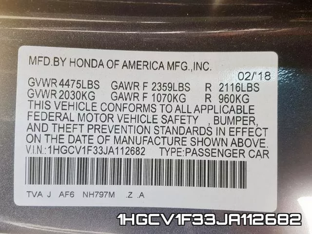 1HGCV1F33JA112682 фото 2