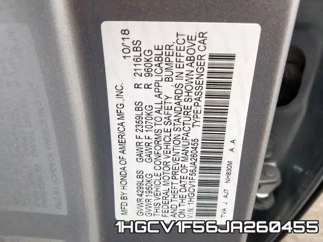 1HGCV1F56JA260455 фото 2