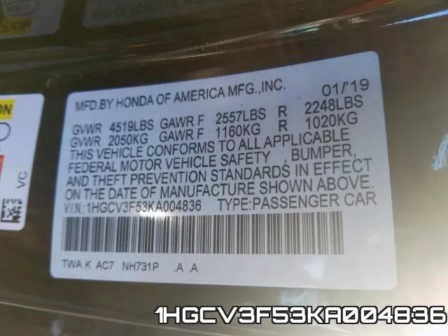 1HGCV3F53KA004836 фото 2