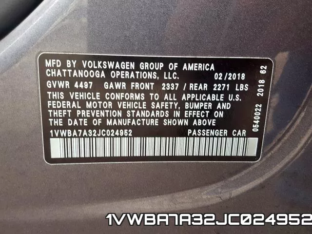 1VWBA7A32JC024952 фото 2