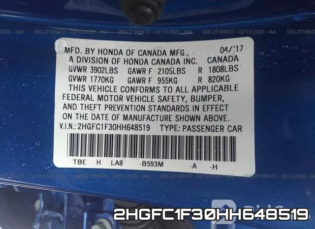 2HGFC1F30HH648519 фото 9