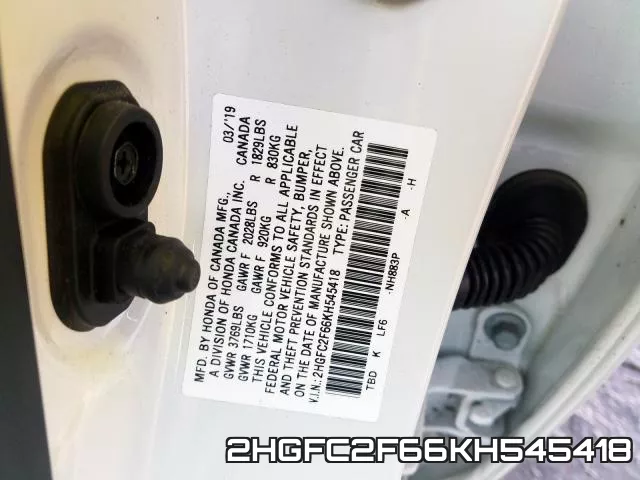 2HGFC2F66KH545418 фото 2
