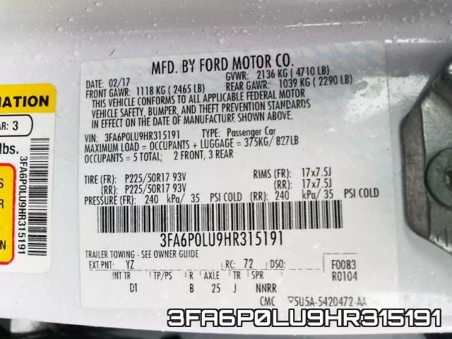 3FA6P0LU9HR315191 фото 2
