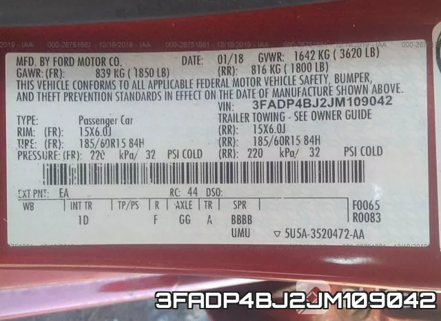 3FADP4BJ2JM109042 фото 9
