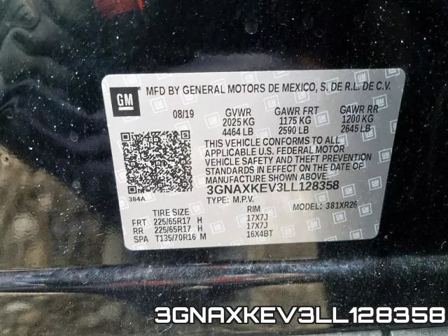 3GNAXKEV3LL128358 фото 2