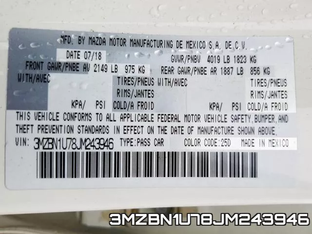 3MZBN1U78JM243946 фото 2
