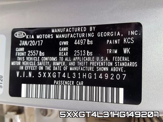 5XXGT4L31HG149207 фото 2