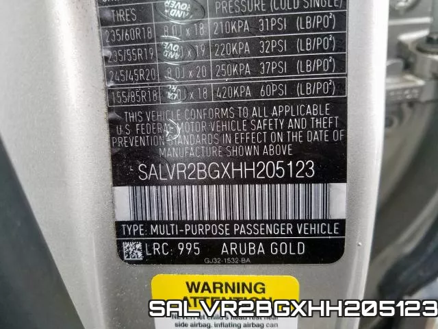SALVR2BGXHH205123 фото 2